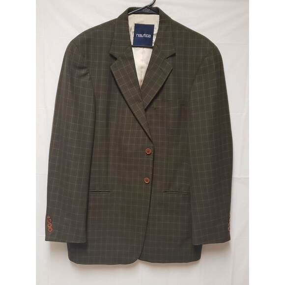 Men's Nautica Checkered Olive Sport Blazer CoatPreppy Professional Career NWOT